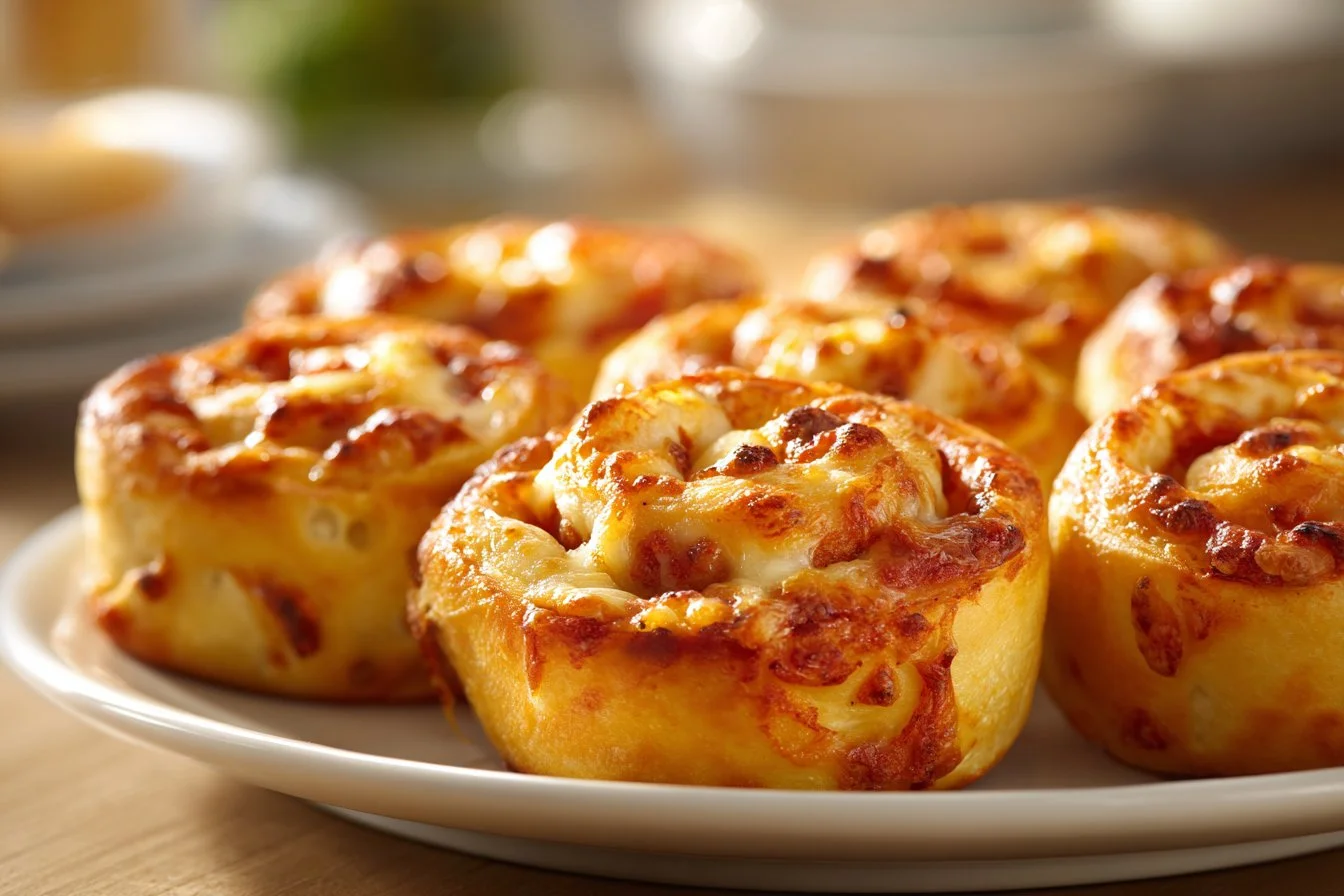 Plate of crispy air fryer pizza rolls with dipping sauce