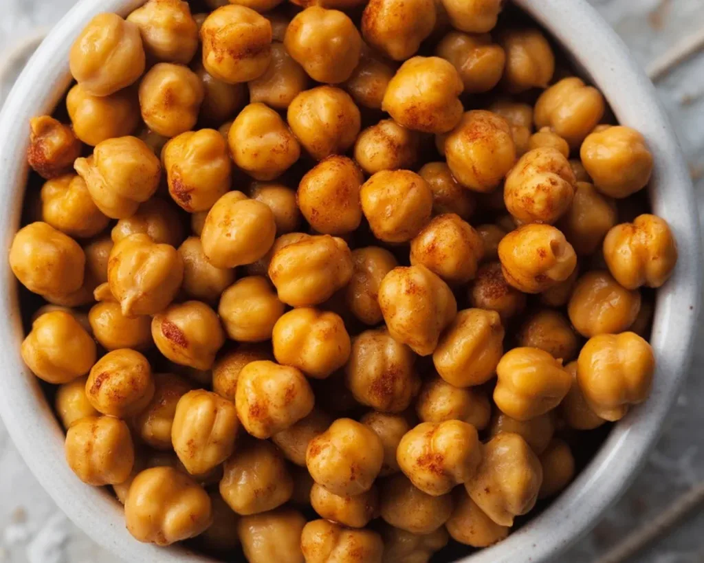 Crispy air fryer chickpeas sprinkled on a fresh salad for a healthy meal.