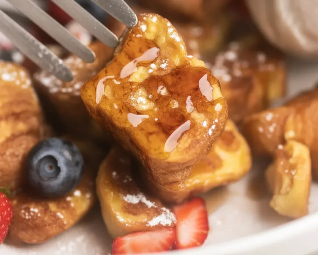 Delicious Air Fryer French Toast Bites with crispy cinnamon edges and fluffy center.