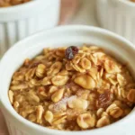 Delicious Air Fryer Baked Oatmeal topped with fruits and nuts, perfect for a quick breakfast.