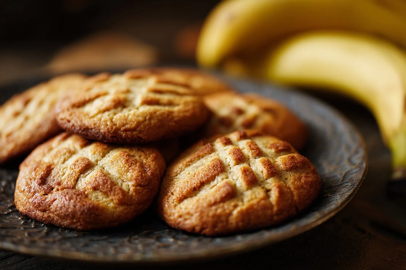 Delicious easy banana bread cookies on a plate.