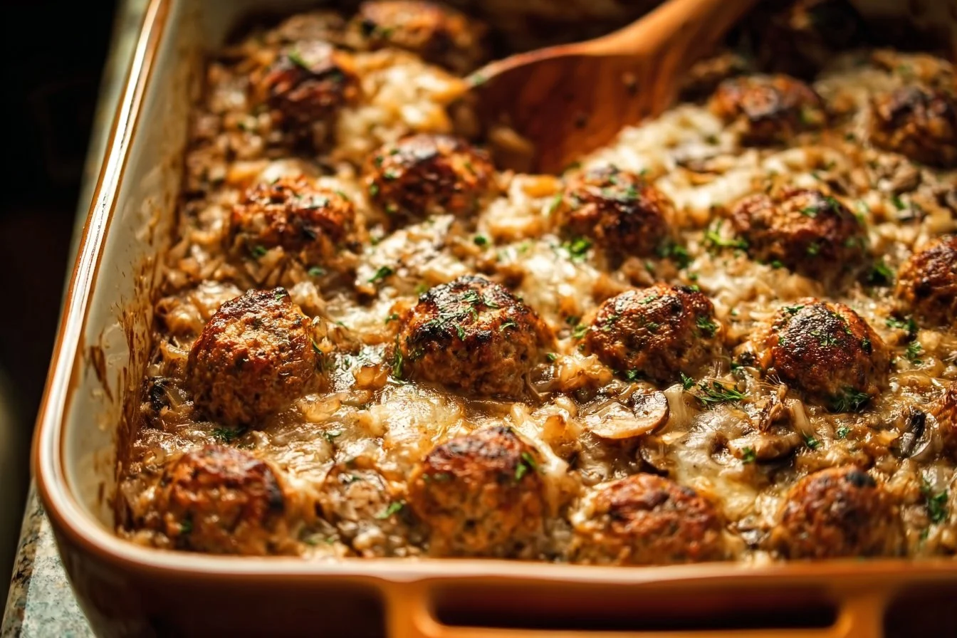 French Onion Meatballs Casserole