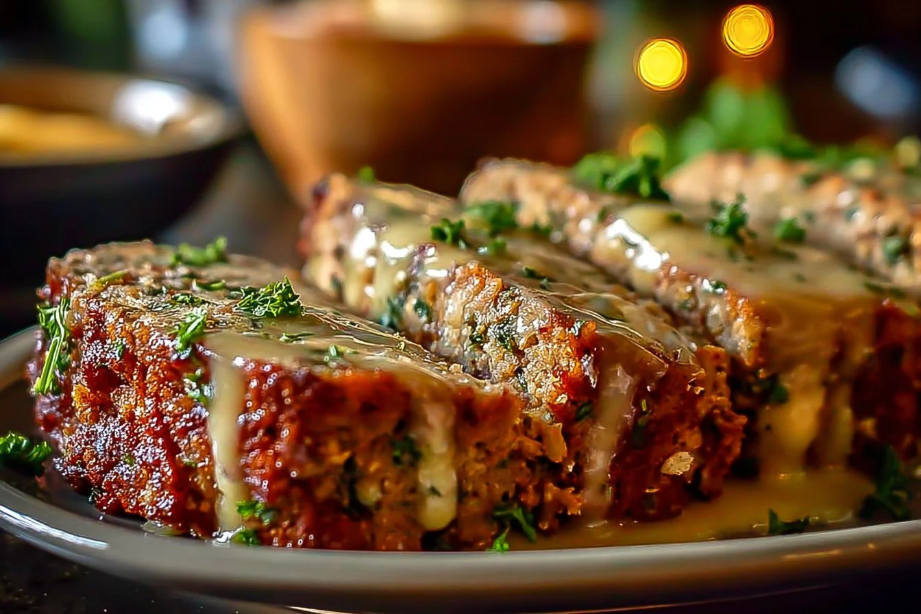 Garlic Parmesan Chicken Meatloaf served with a side of vegetables