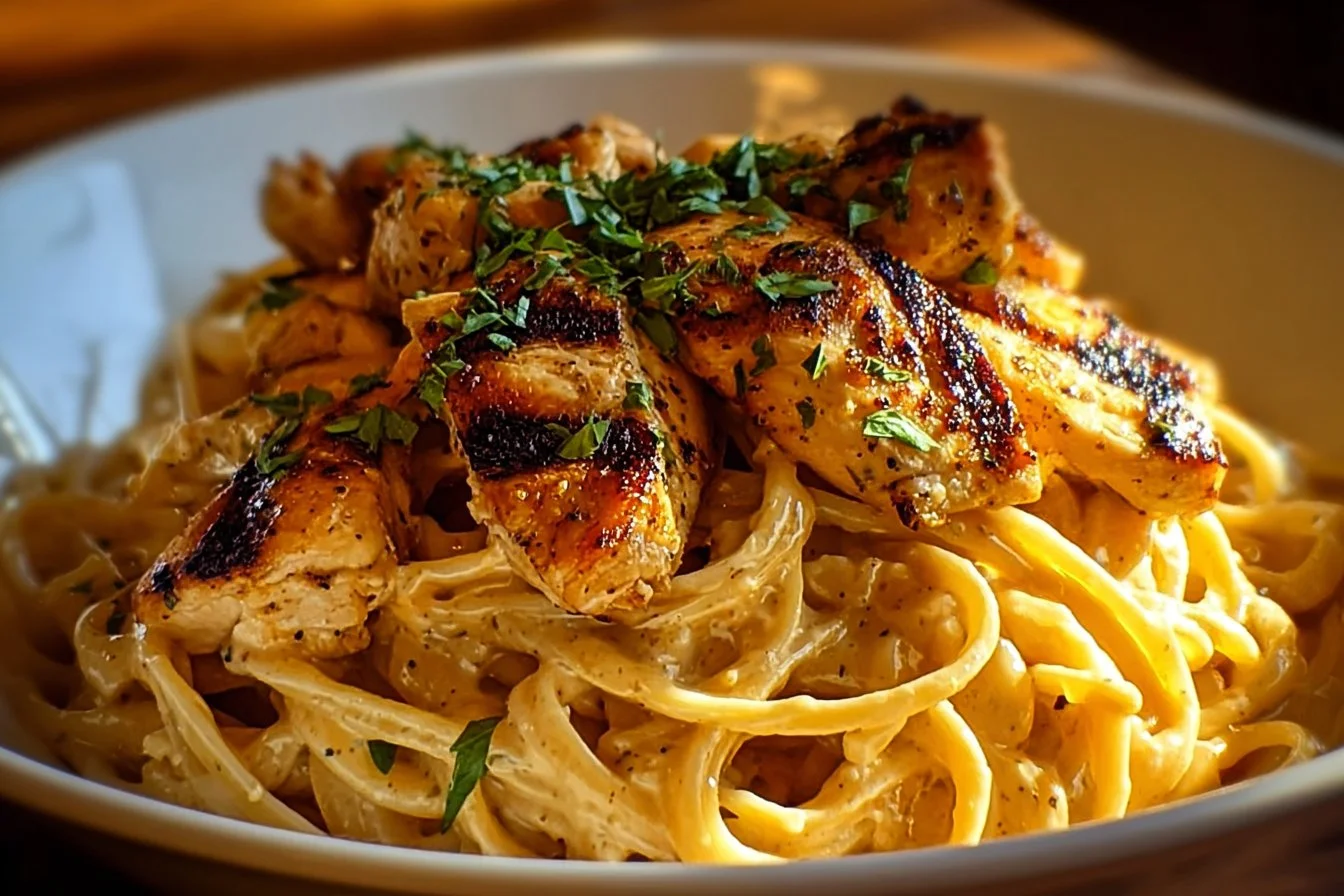 Delicious cowboy butter chicken linguine served with fresh herbs.