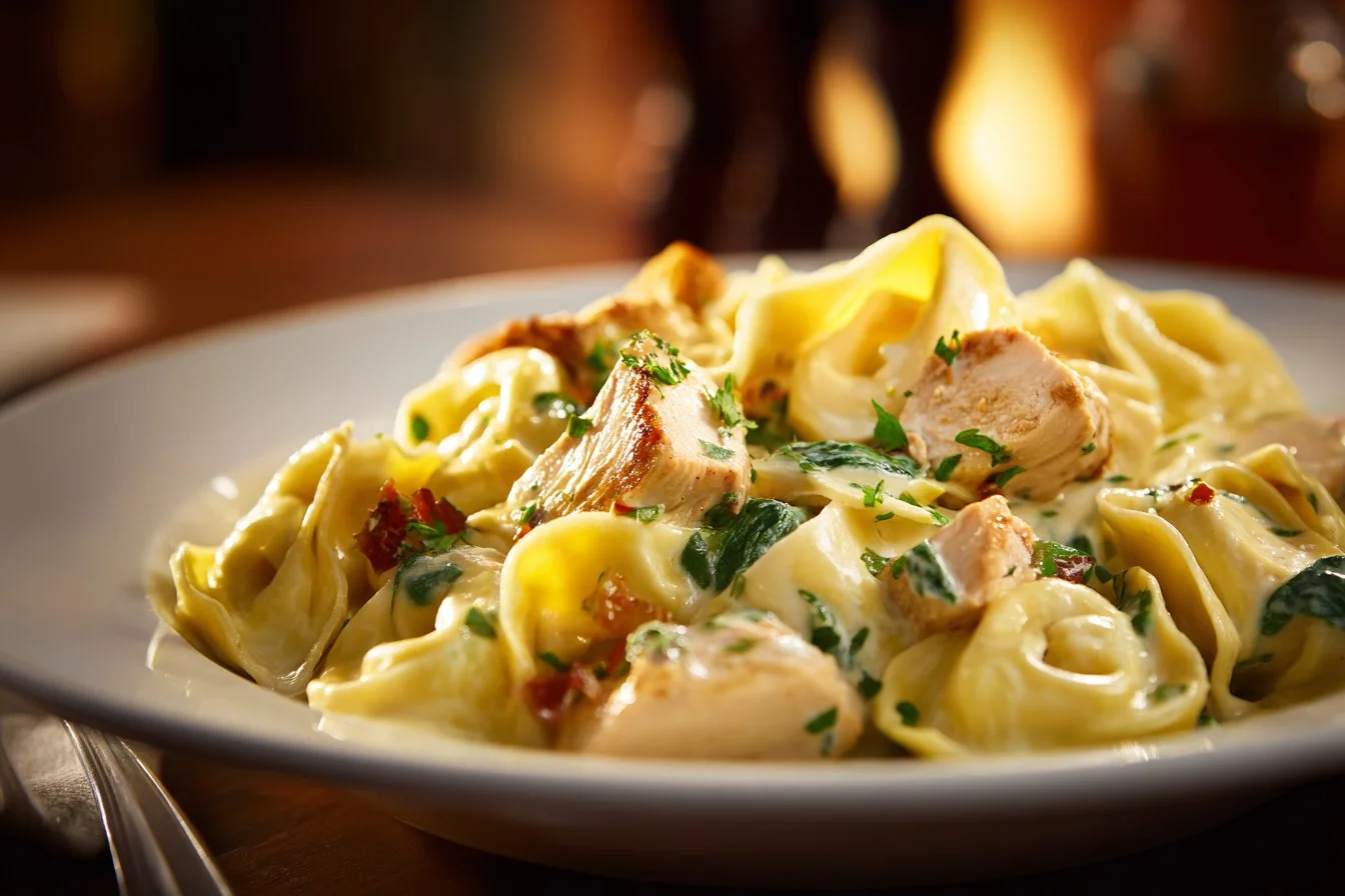 Delicious Marry Me Chicken Tortellini served in a creamy sauce with herbs.