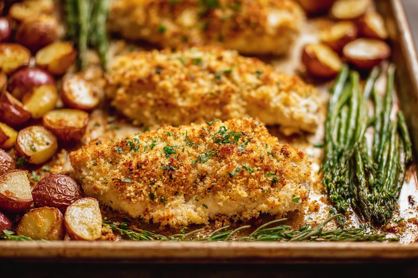 Parmesan Crusted Chicken Sheet Pan Dinner