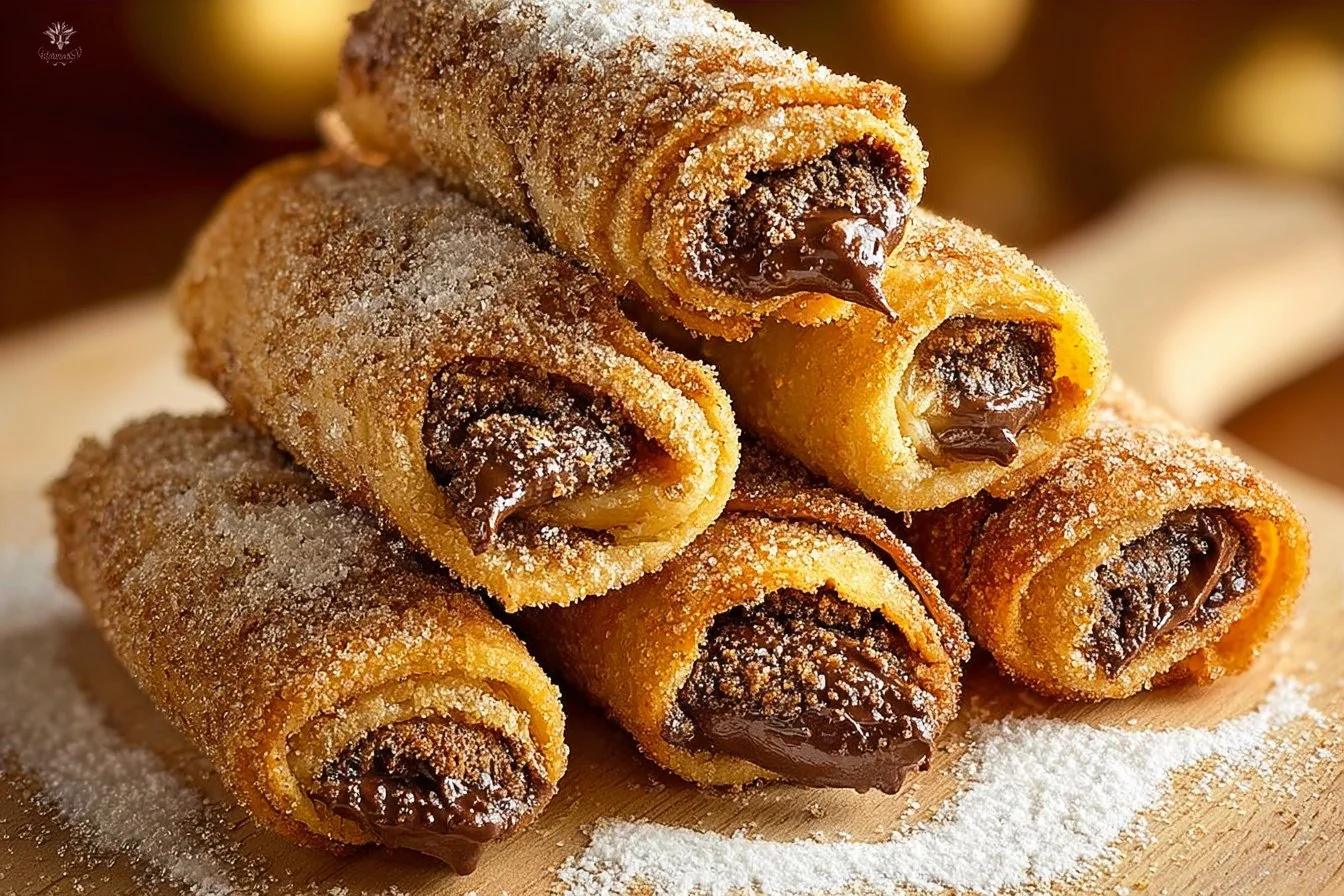 Delicious rolled French toast served with syrup and berries