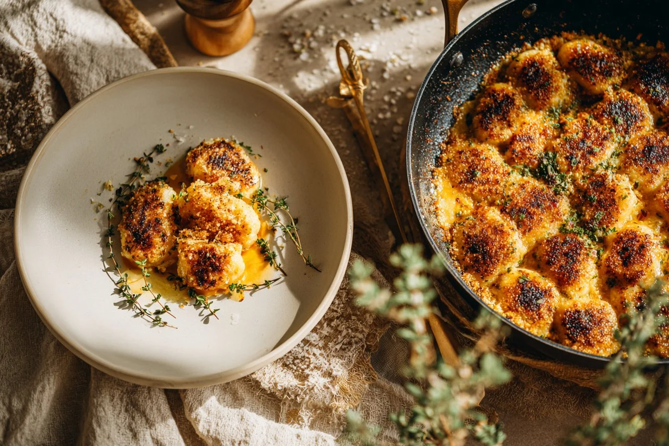 Crispy air fryer gnocchi served on a plate for dinner