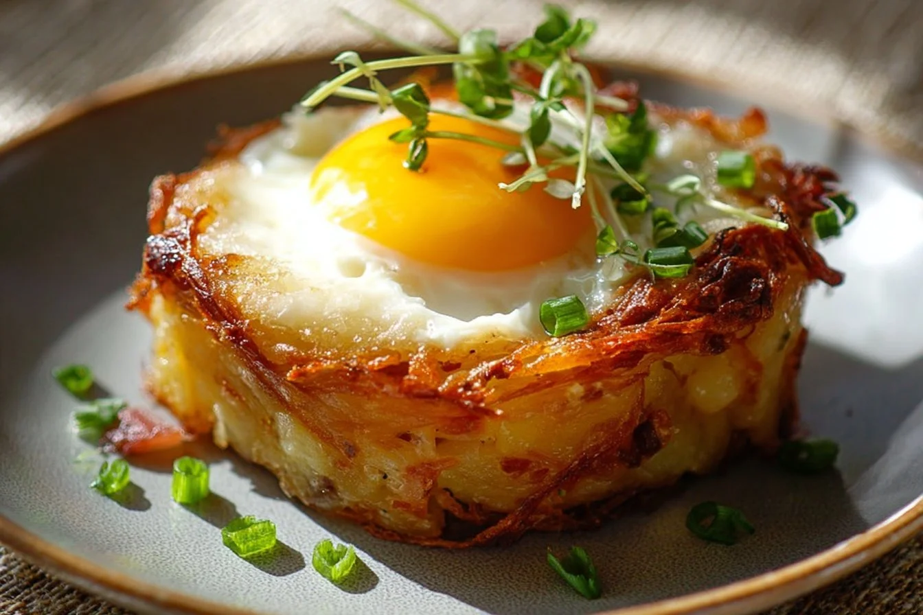 Delicious Baked Eggs Napoleon served on a brunch plate