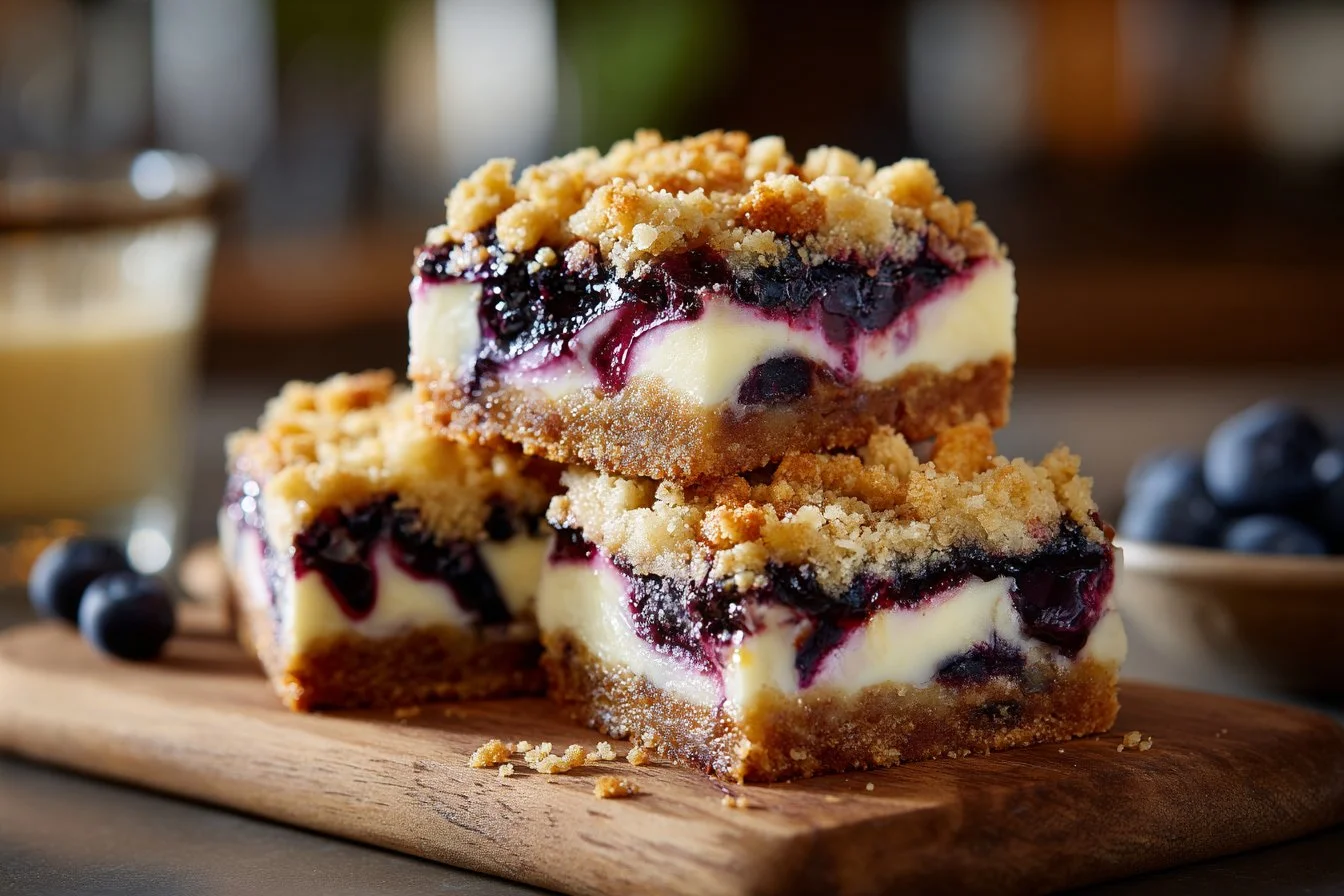 Delicious Blueberry Cream Cheese Bars with a creamy texture and fresh blueberries.