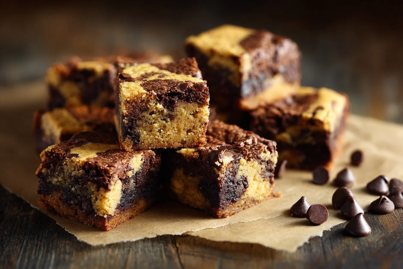 Delicious brown butter brookies with gooey chocolate and cookie layers