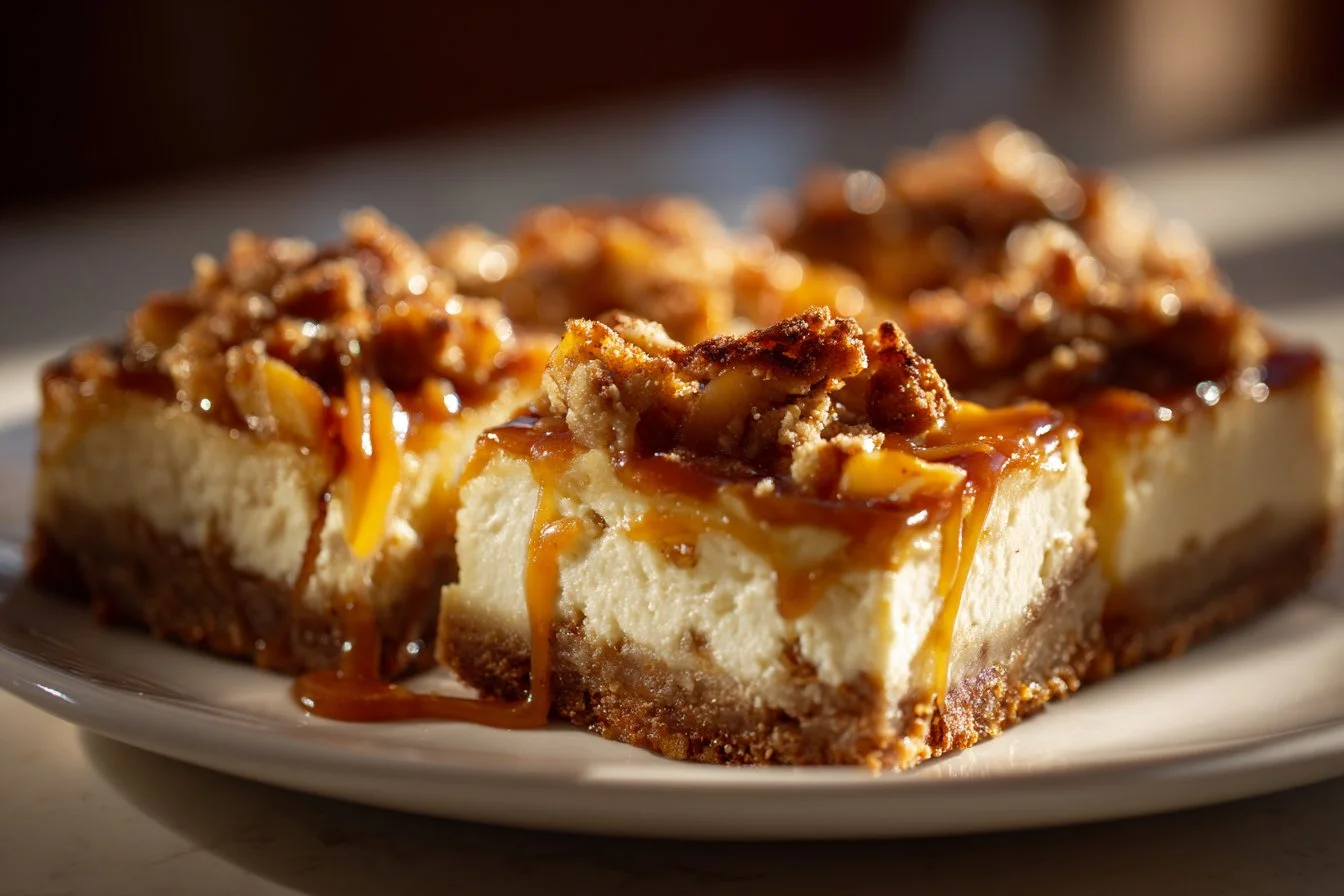 Delicious Caramel Apple Cheesecake Bars with creamy texture and caramel drizzle