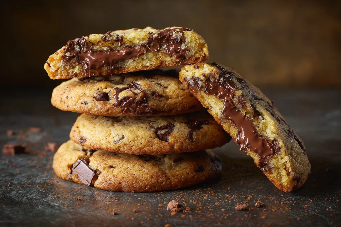 Delicious chocolate filled cookies showcasing rich chocolate inside