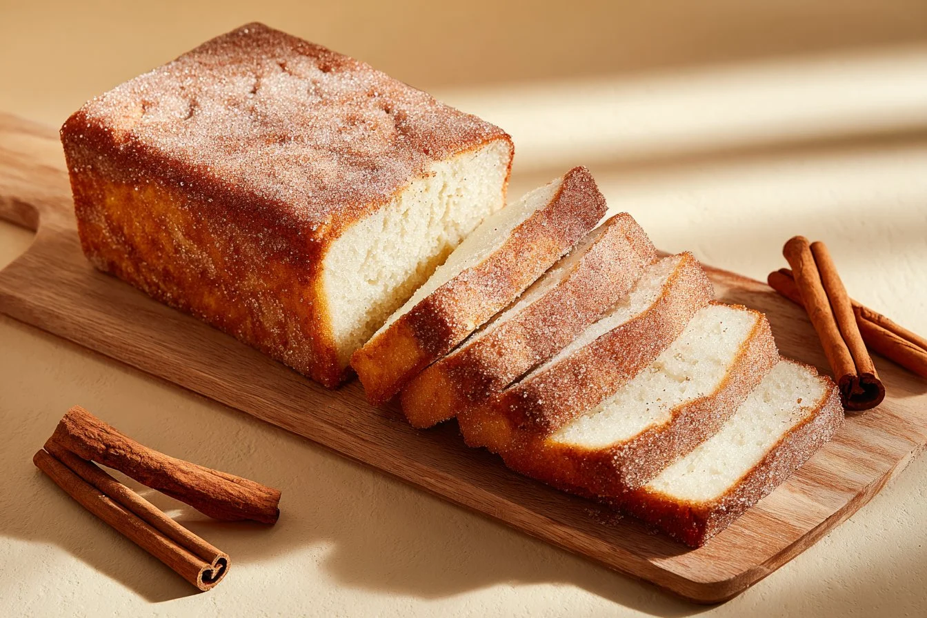 Freshly baked cinnamon sugar donut bread loaf with a golden crust