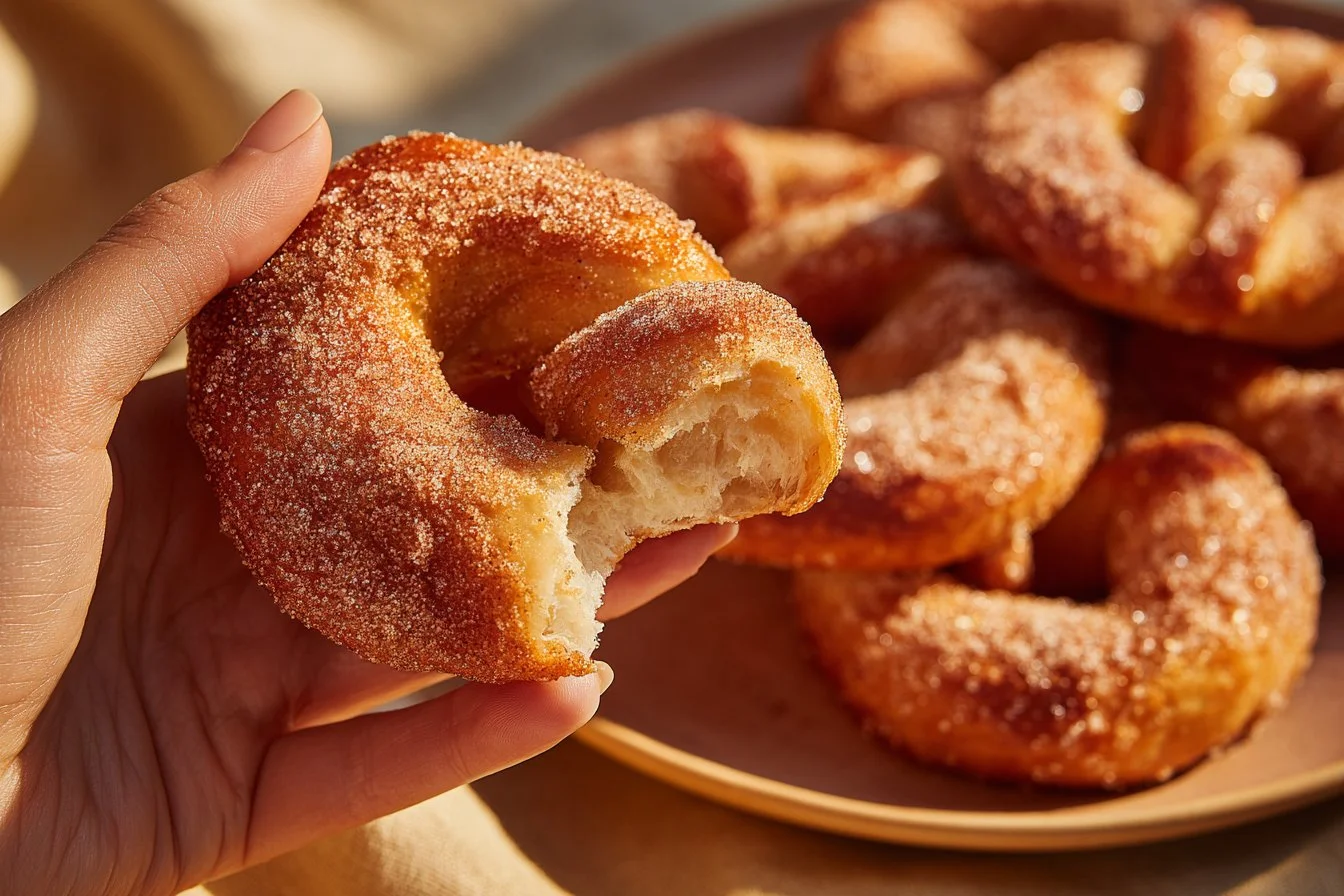 Delicious cinnamon sugar soft pretzels on a plate, perfect for a sweet snack.