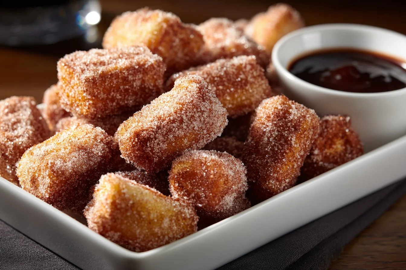 Crispy air fryer churro bites dusted with cinnamon sugar