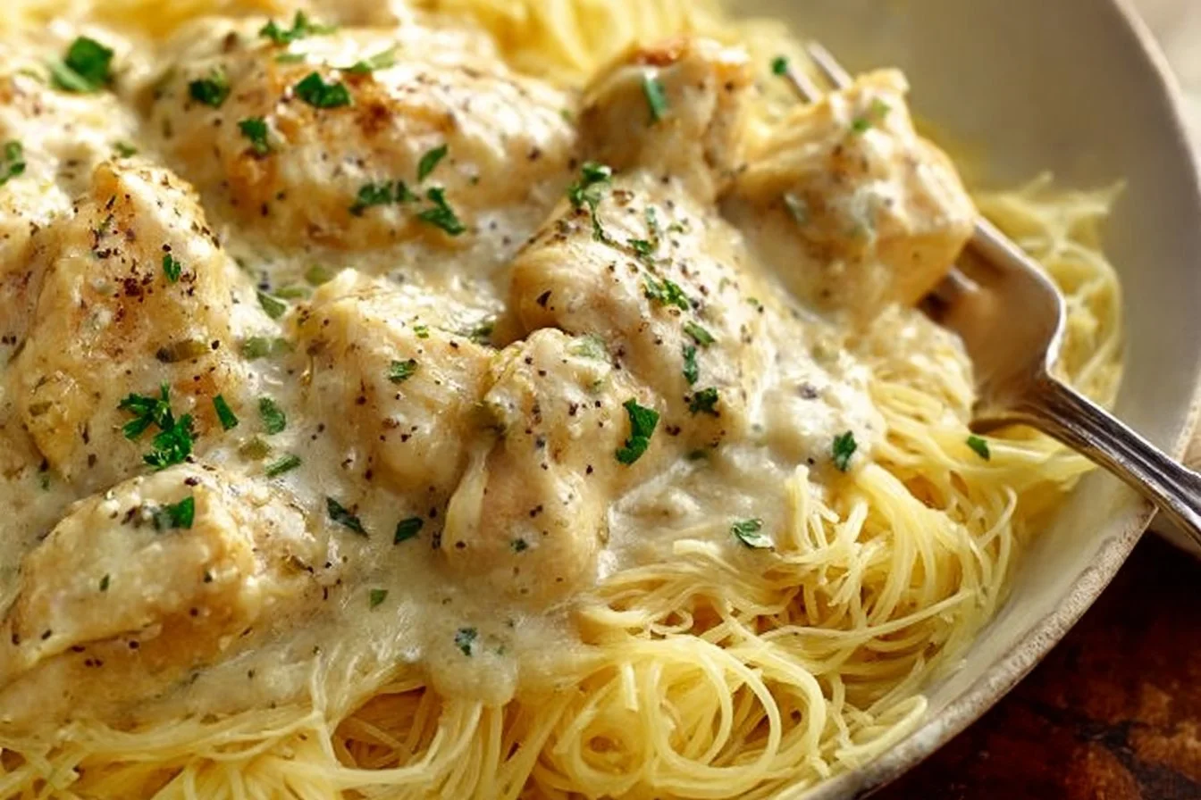 Delicious Crock Pot Angel Chicken dish prepared and served in a bowl.