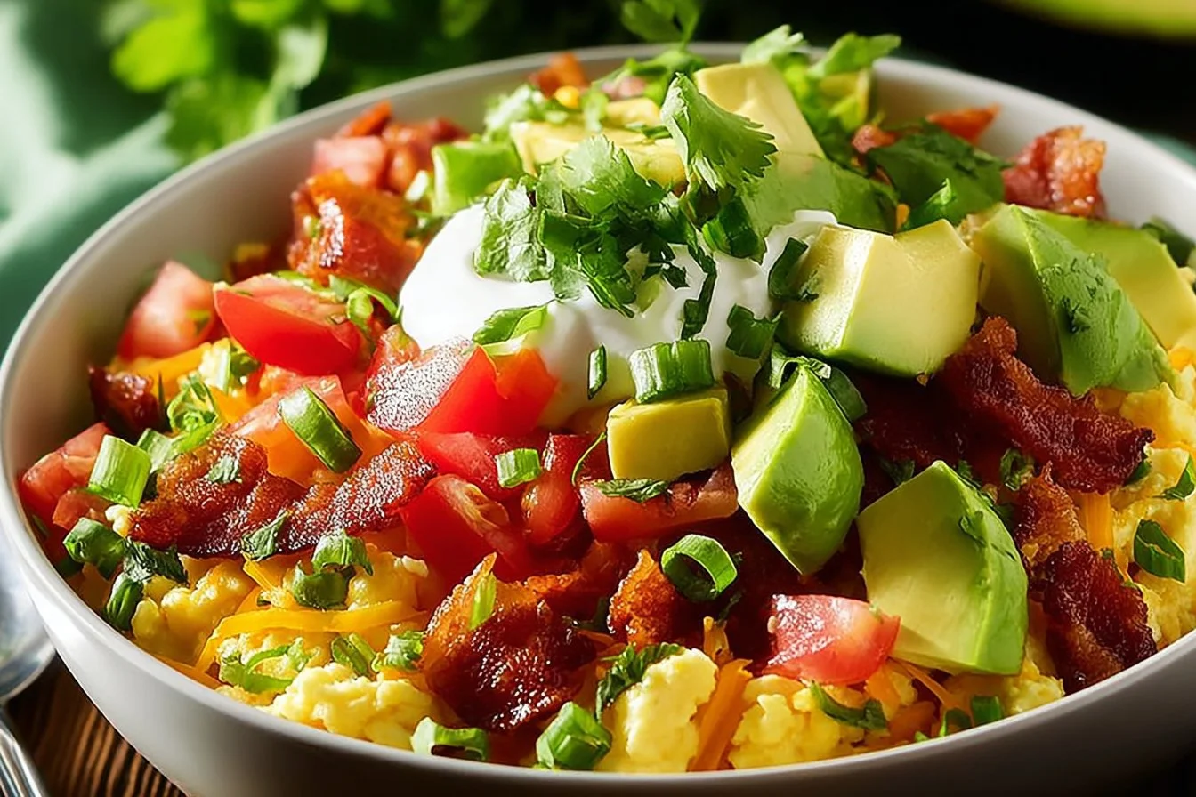 High protein breakfast bowls topped with fresh fruits and nuts