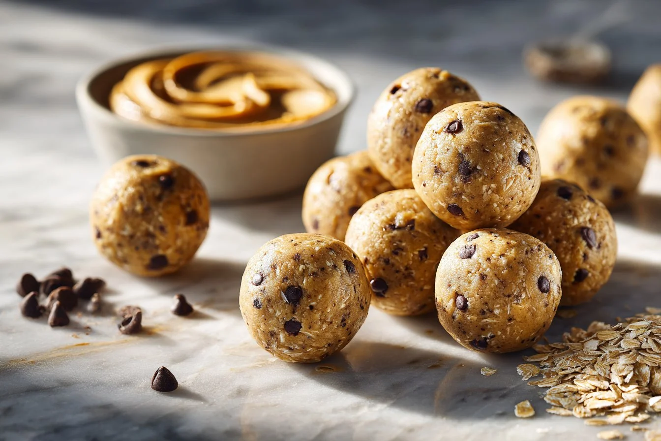 No-bake peanut butter energy bites with oats and chocolate chips