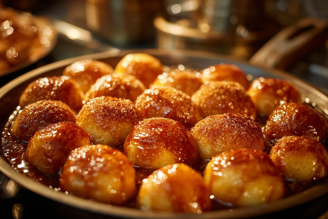 Simple Caramel Apple Pie Bombs drizzled with caramel sauce