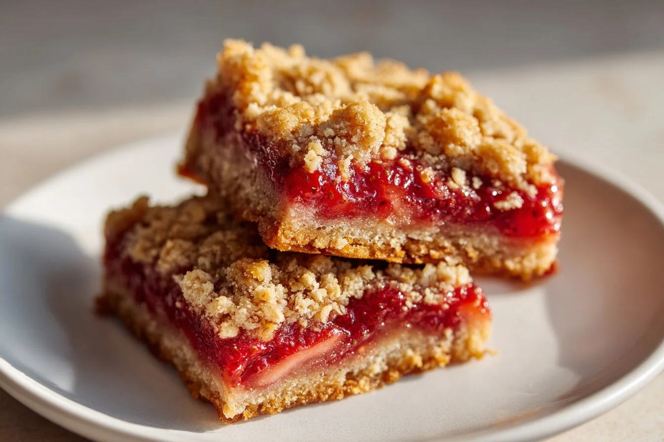 Delicious homemade Strawberry Oatmeal Bars with fresh strawberries and oats