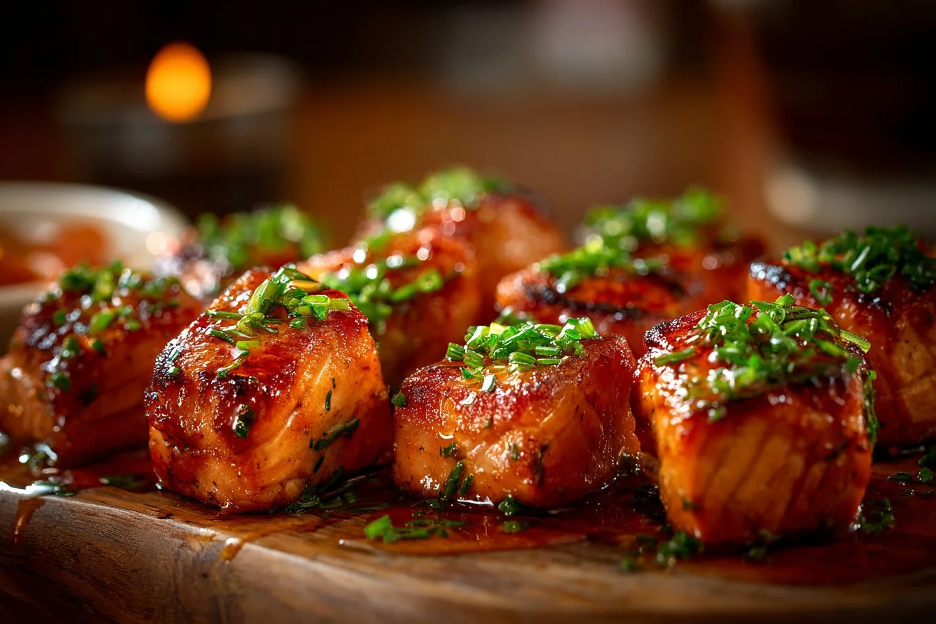 Bang Bang Salmon Bites delicious appetizer with spicy sauce