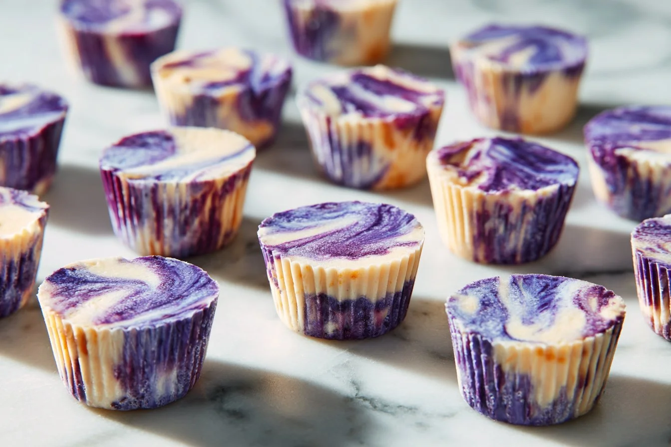 Delicious Blueberry Yogurt Bites with a swirl of fresh blueberries