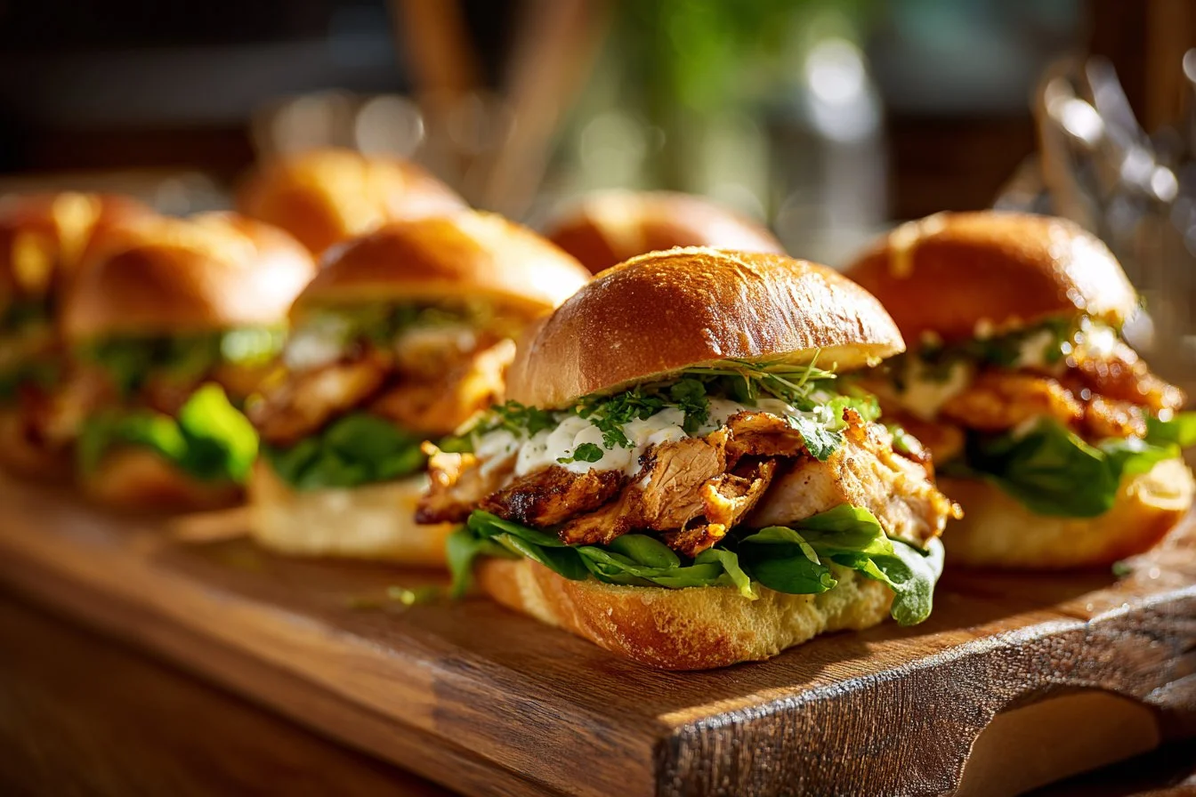 Freshly made Chicken Caesar sandwiches with grilled chicken and romaine lettuce