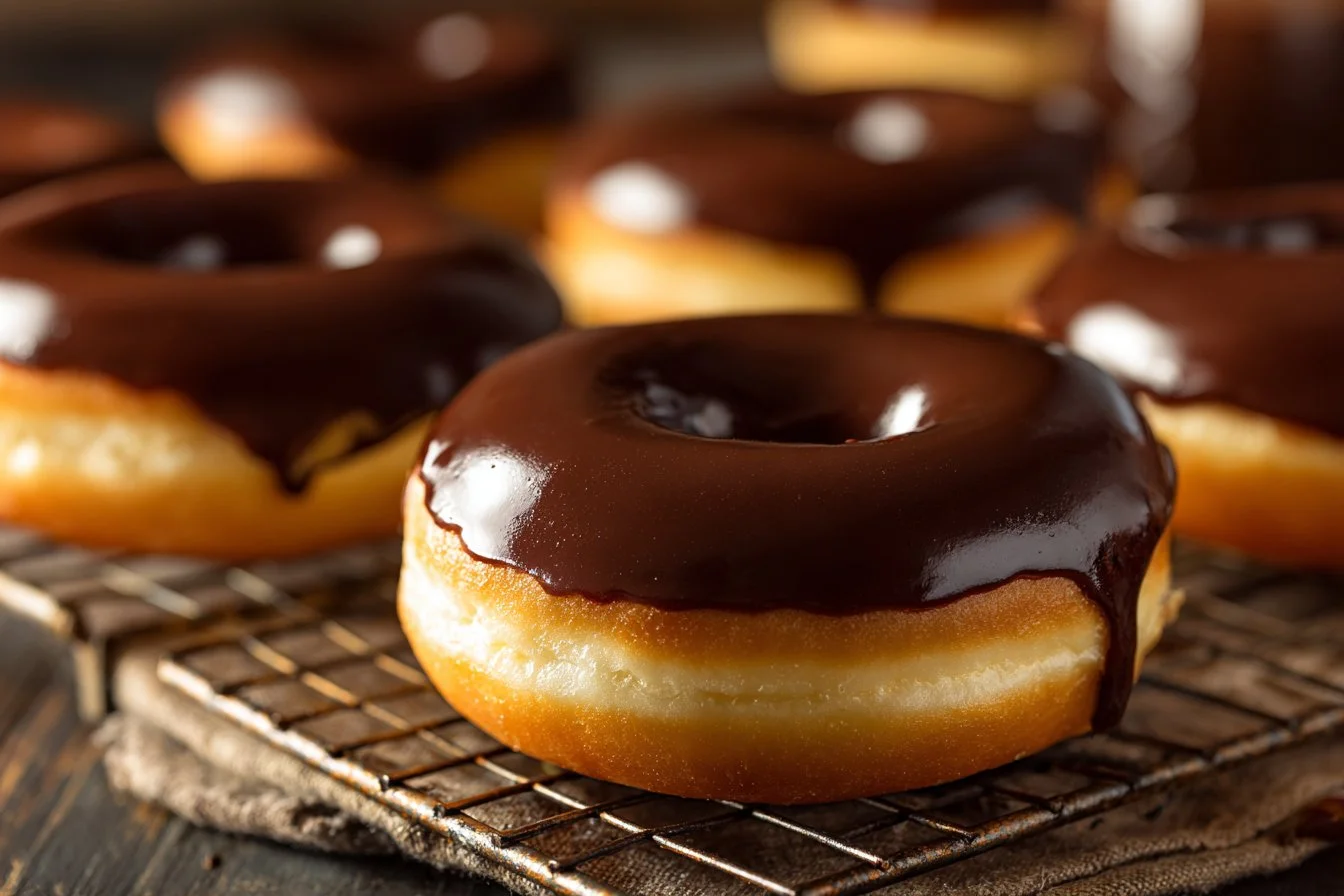 Gluten-Free Air Fryer Boston Cream Donuts with chocolate glaze on a plate