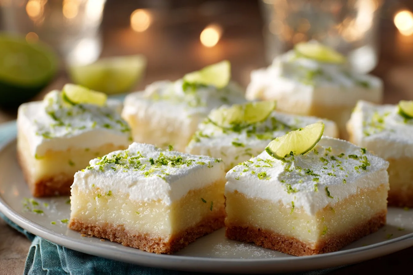 Delicious Key Lime Pie Bars ready to serve, showcasing a zesty lime filling and graham cracker crust.
