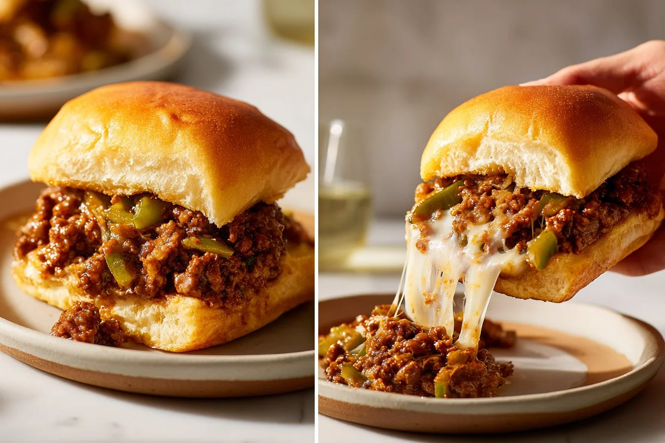 Delicious Philly Cheesesteak Sloppy Joes served with toppings