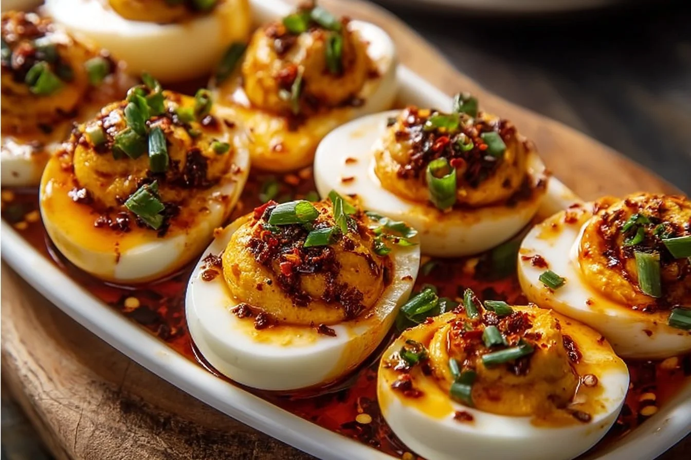 Spicy Chili Garlic Deviled Eggs