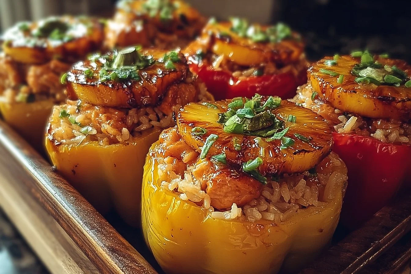 Teriyaki Pineapple Chicken and Rice Stuffed Peppers