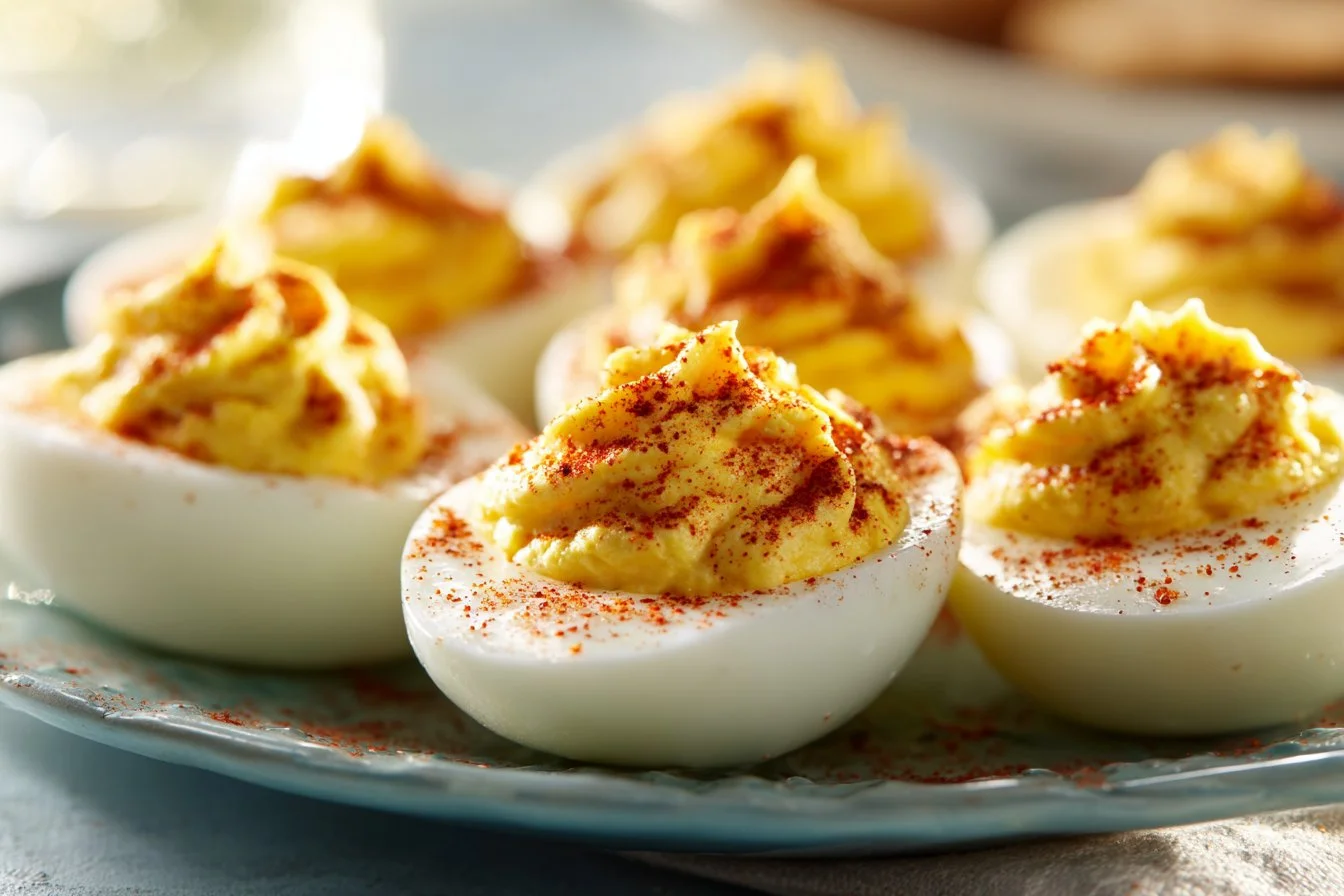 Delicious deviled eggs served on a platter, perfect for appetizers.