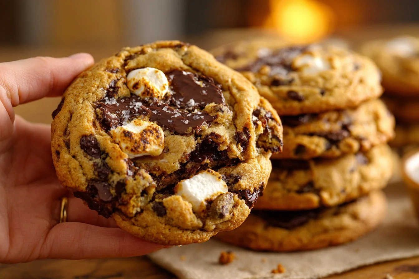 Delicious Vegan S'mores Cookies with chocolate and graham cracker pieces