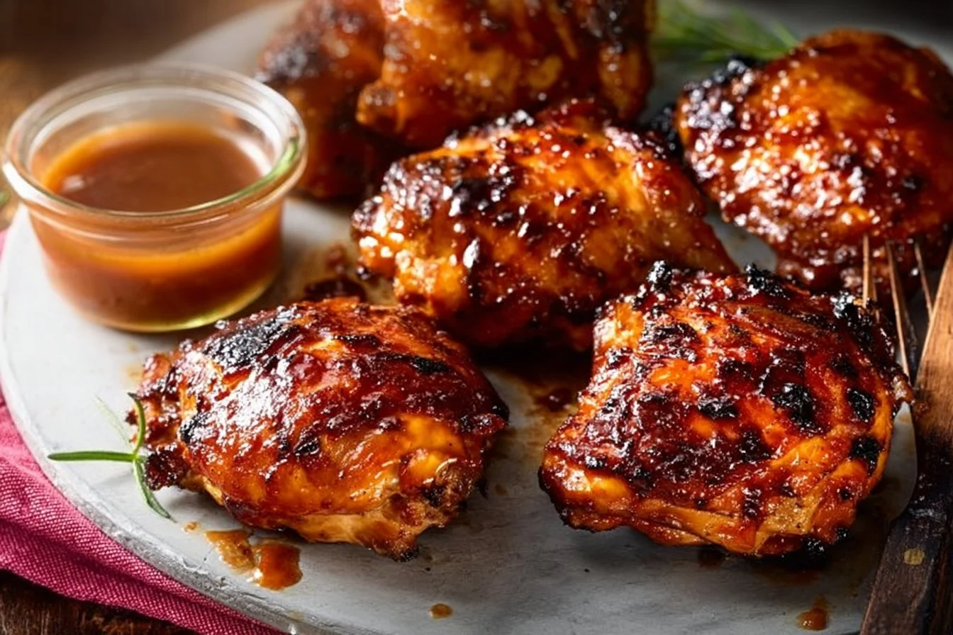 Delicious Air Fryer BBQ Chicken Thighs with a crispy glaze