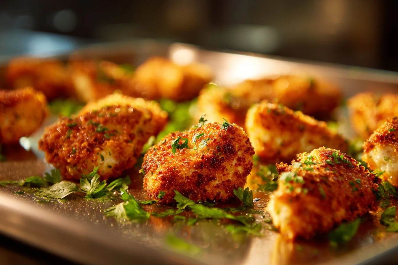 Deliciously cooked Air Fryer Chicken Thighs on a plate garnished with herbs.