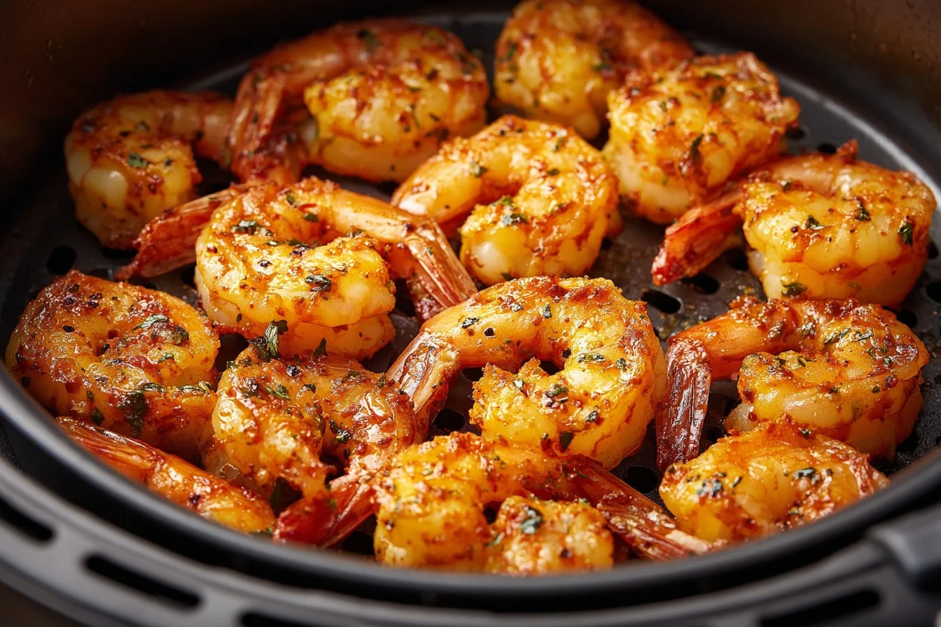 Air fryer frozen shrimp cooked to perfection with a crispy texture