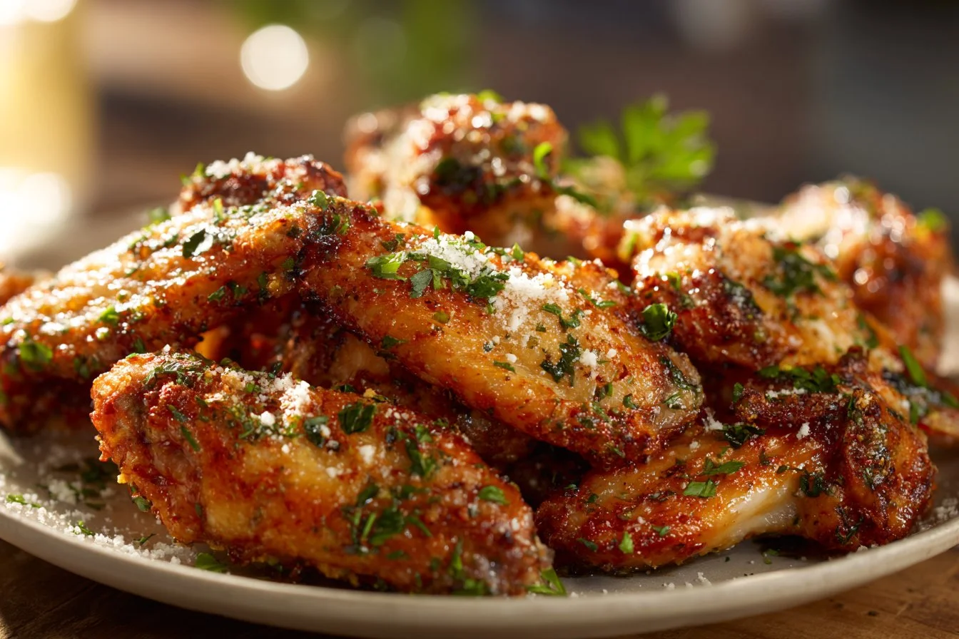 Delicious Air Fryer Garlic Parmesan Wings served on a plate