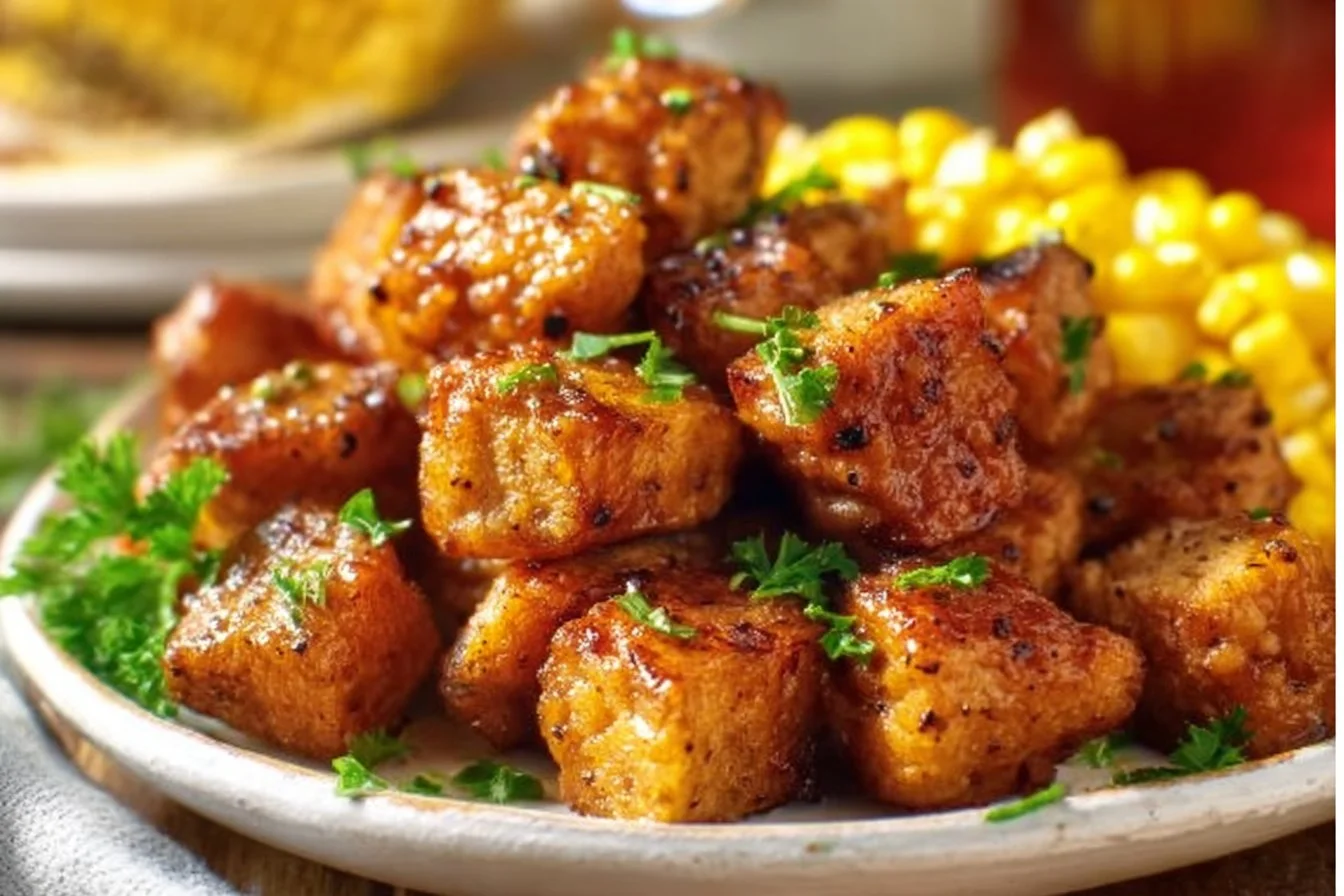 Delicious air fryer pork chop bites served on a plate