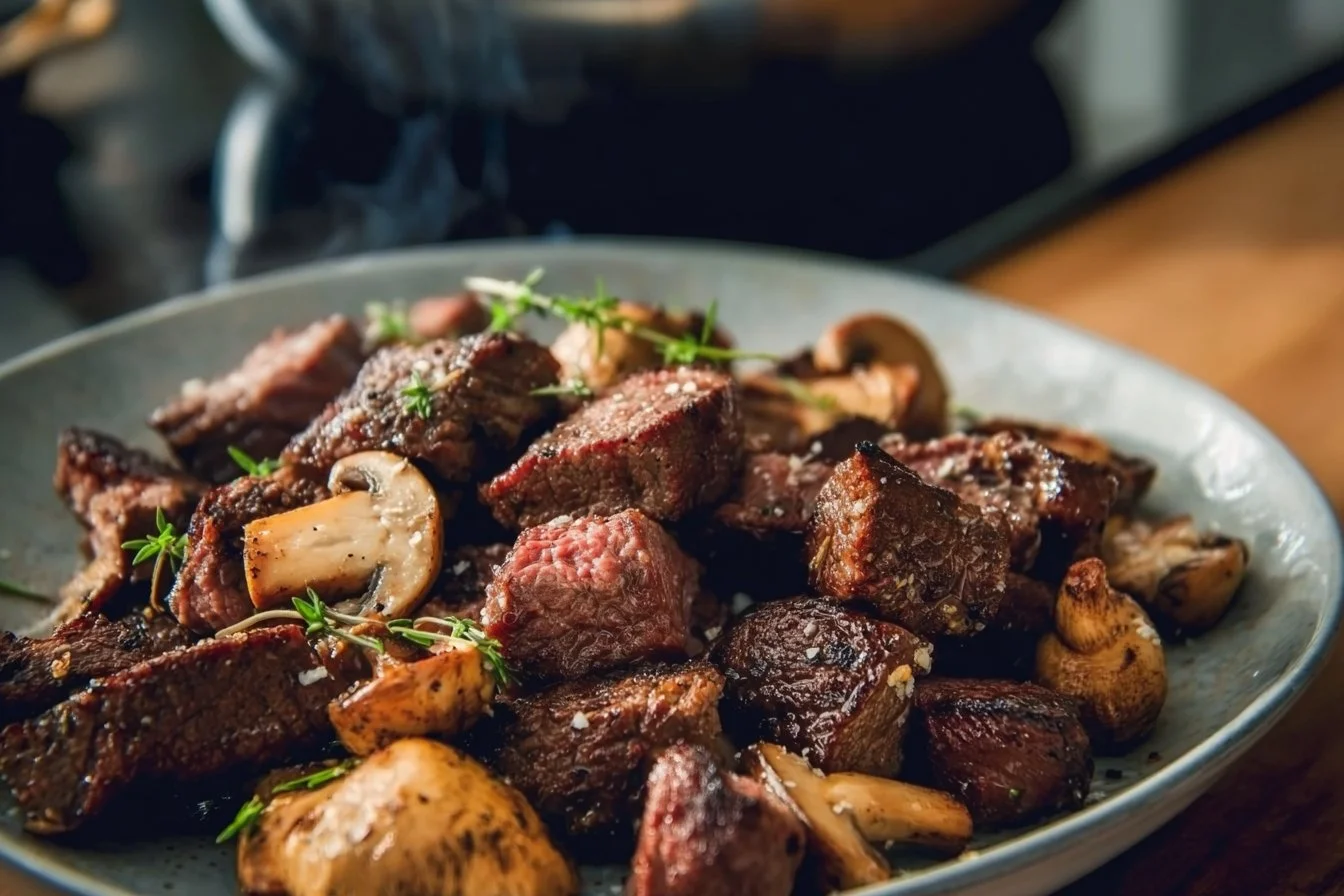 Air Fryer Steak Bites & Mushrooms