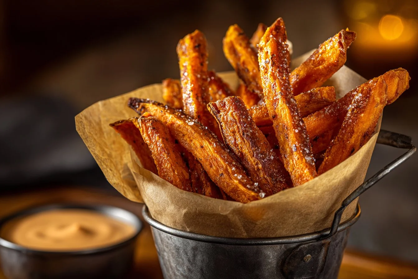 Crispy air fryer sweet potato fries served in a bowl