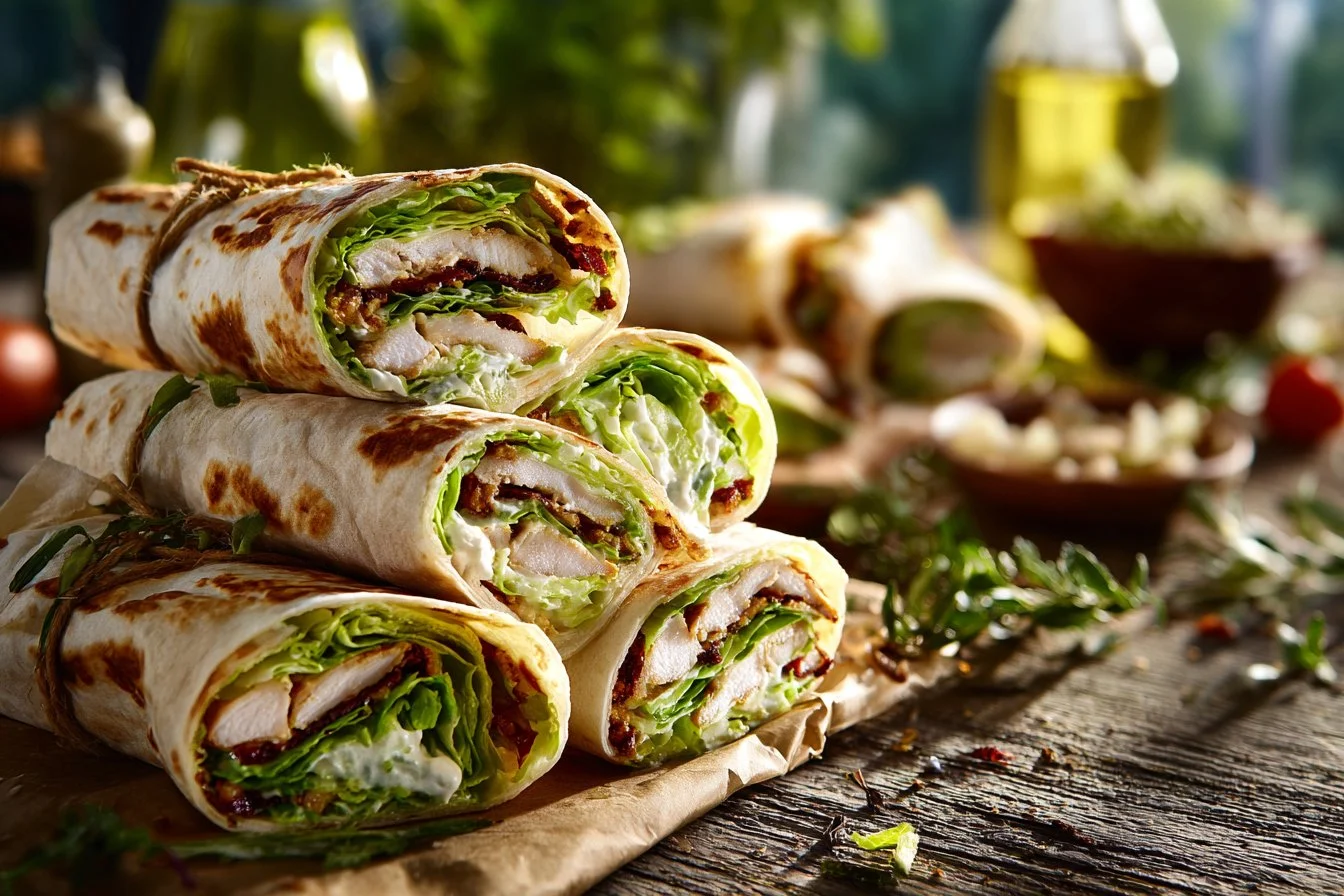 Delicious Chicken Caesar Wrap with grilled chicken and fresh lettuce