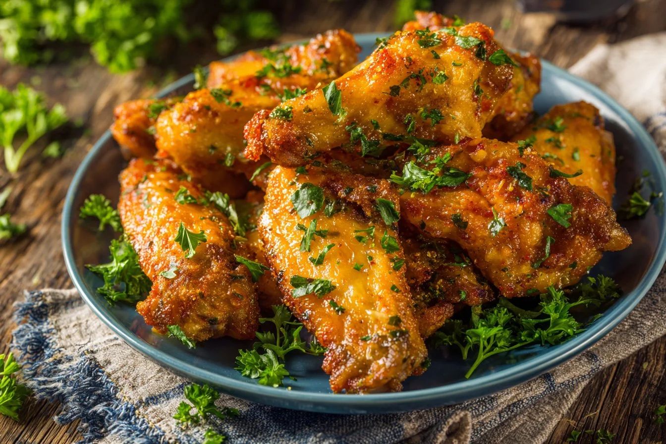Crispy air fryer chicken wings served on a platter