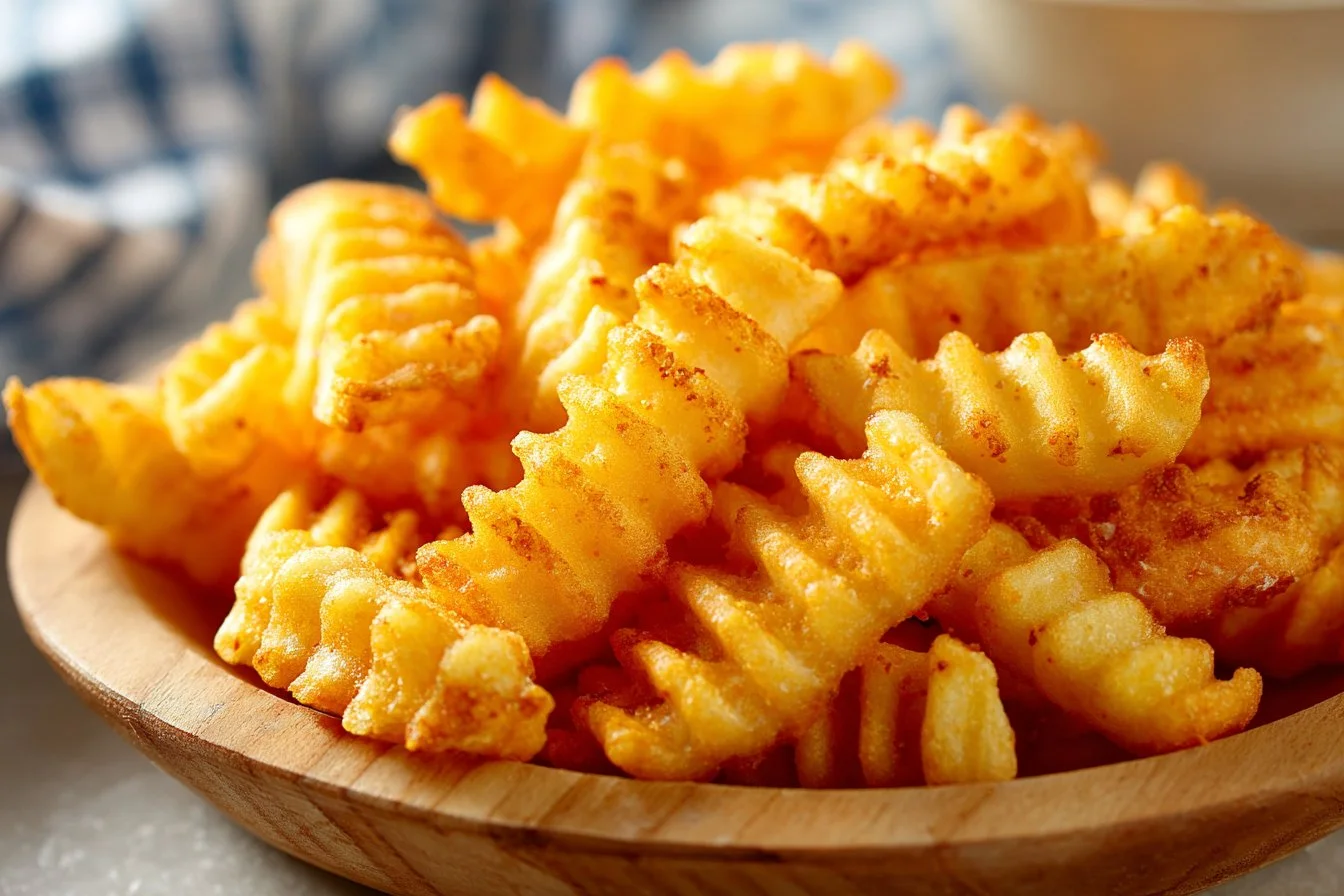 Crispy air fryer french fries made from frozen potatoes.