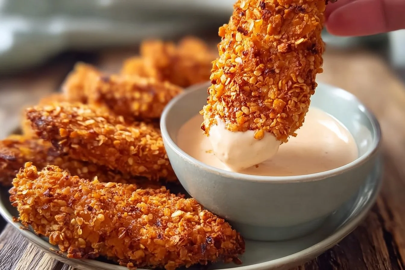 Crispy hot honey chicken tenders served with a spicy dipping sauce.