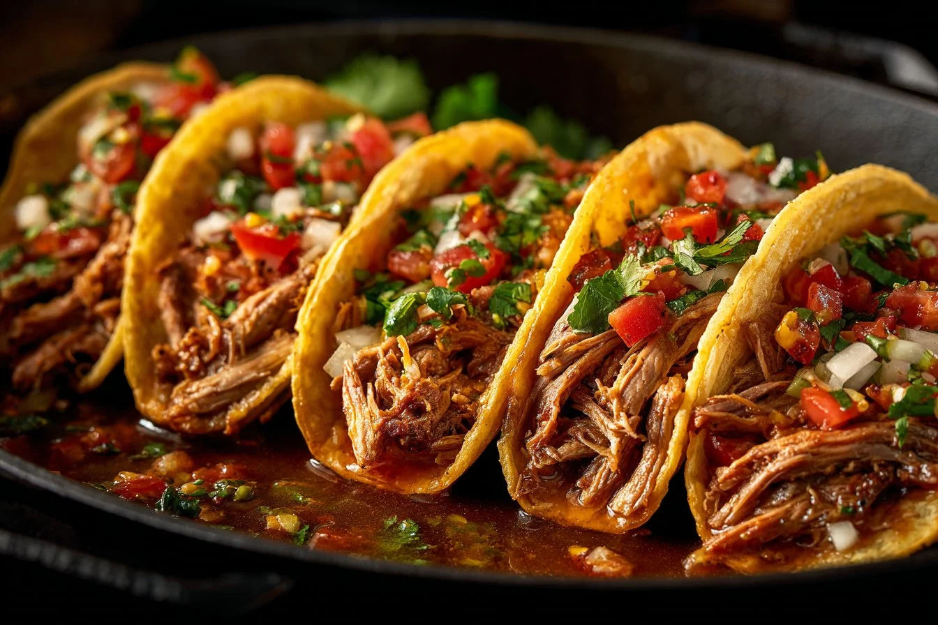 Delicious Crock Pot Street Tacos served with fresh toppings