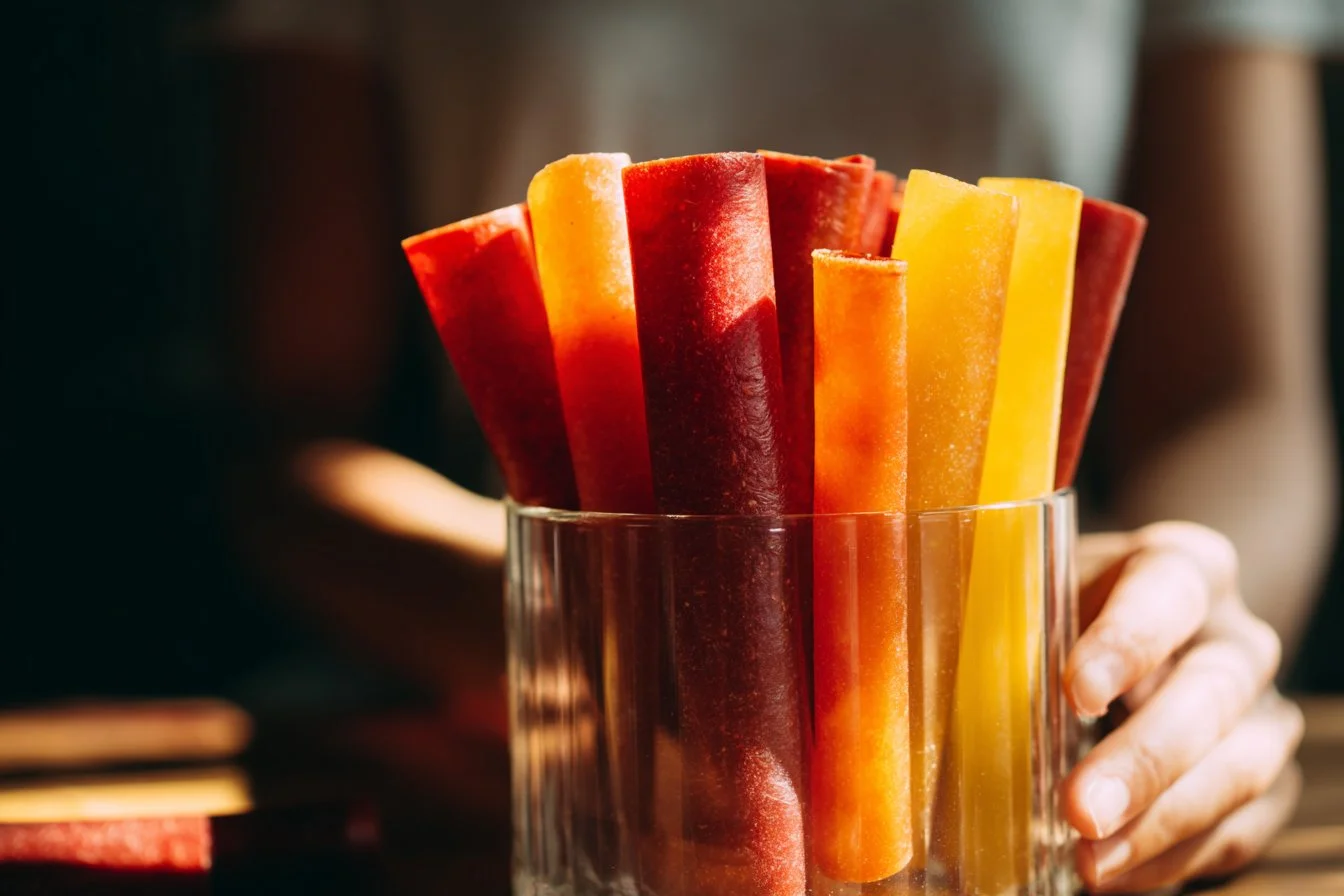 Homemade easy 3-ingredient fruit leather on parchment paper