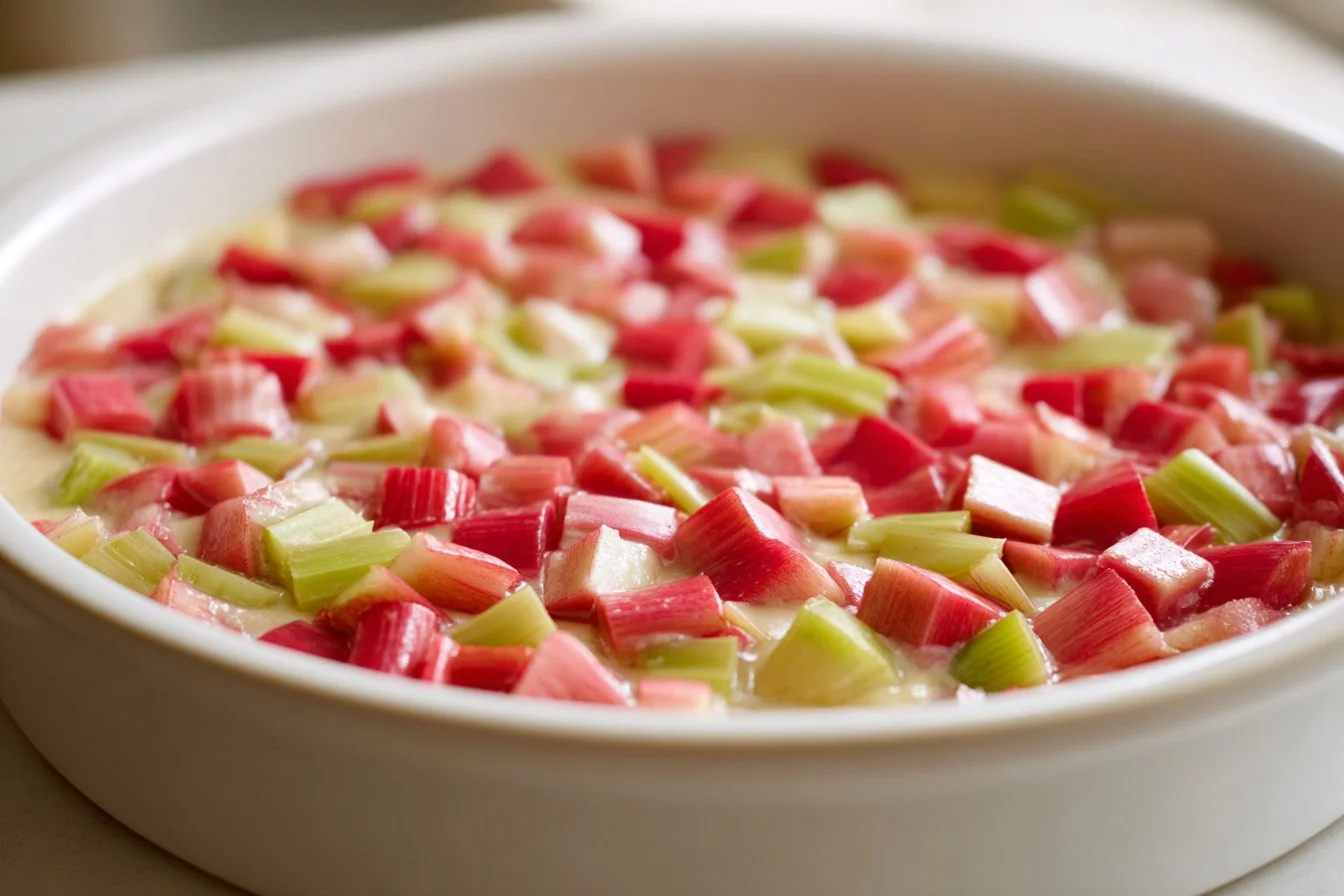 Delicious Impossible Rhubarb Custard Delight served in a dish