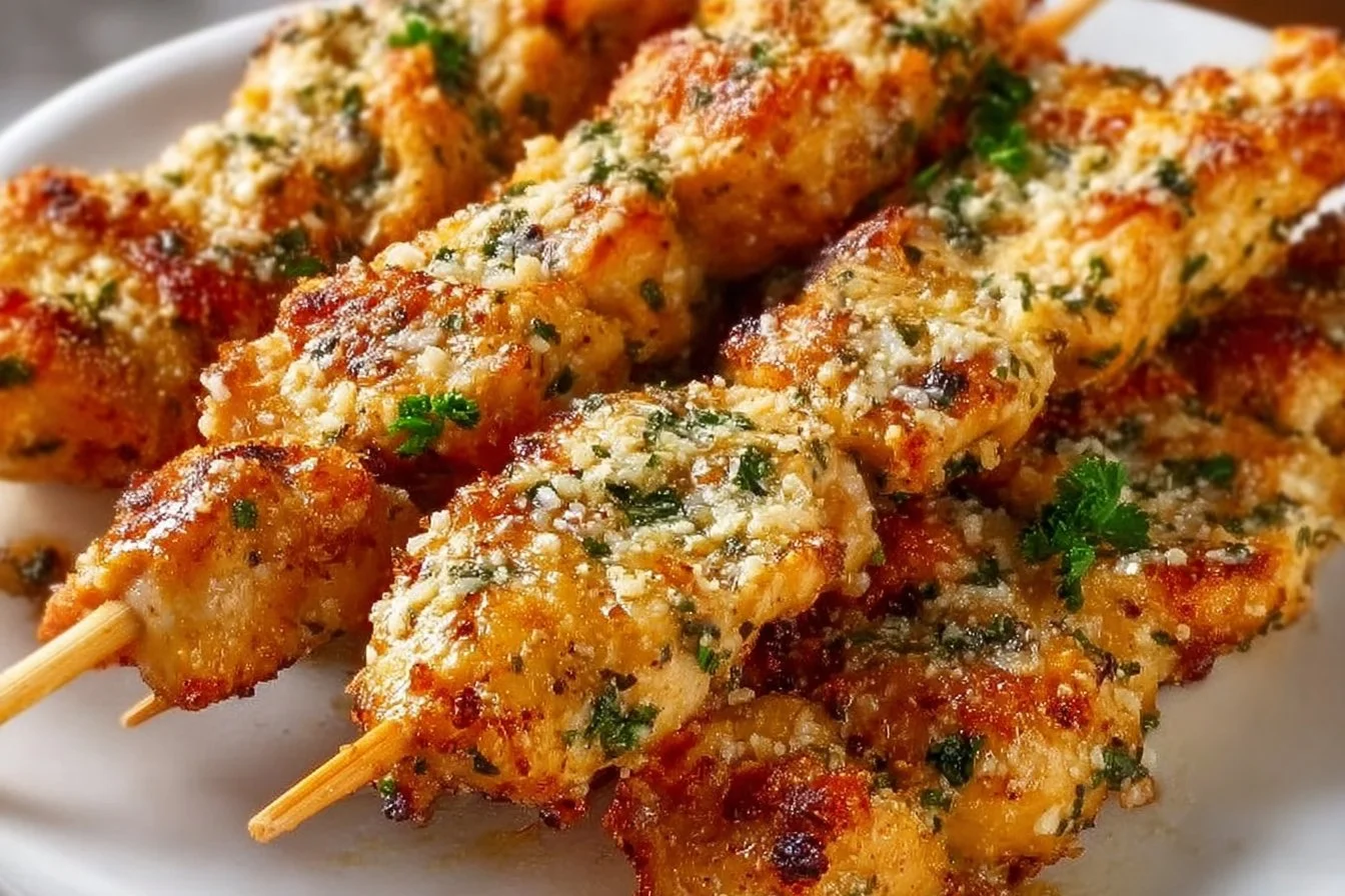 Delicious Ranch Garlic Parmesan Chicken Skewers ready to grill